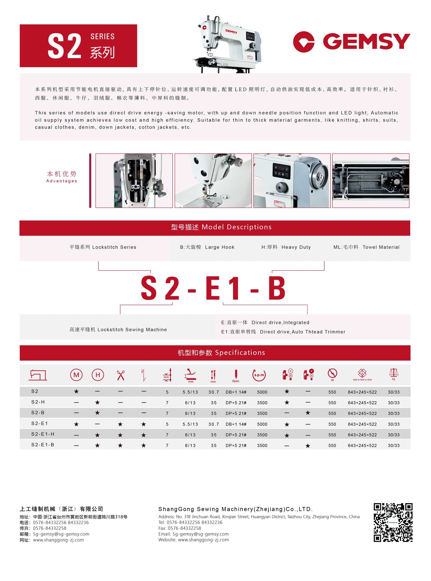 SG Gemsy S2 High-Speed Direct Drive Lockstitch Sewing Machine